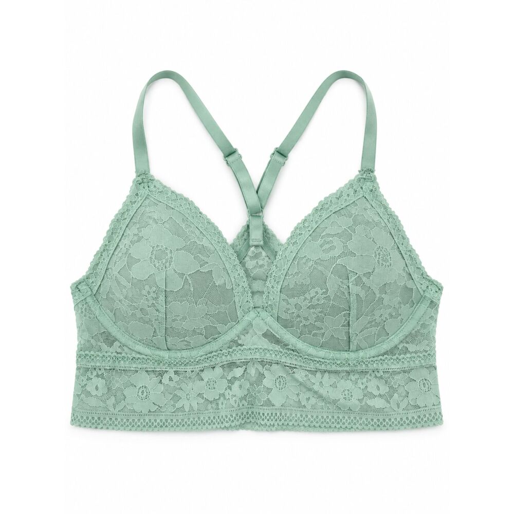 Victoria's Secret Lace Bralette L/G Mint Green Wireless Lightly Lined Crossback